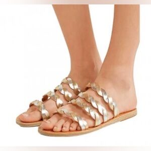 Ancient Greek Sandals Kynthia, size 8 (39) handmade in Greece, Platinum + Silver